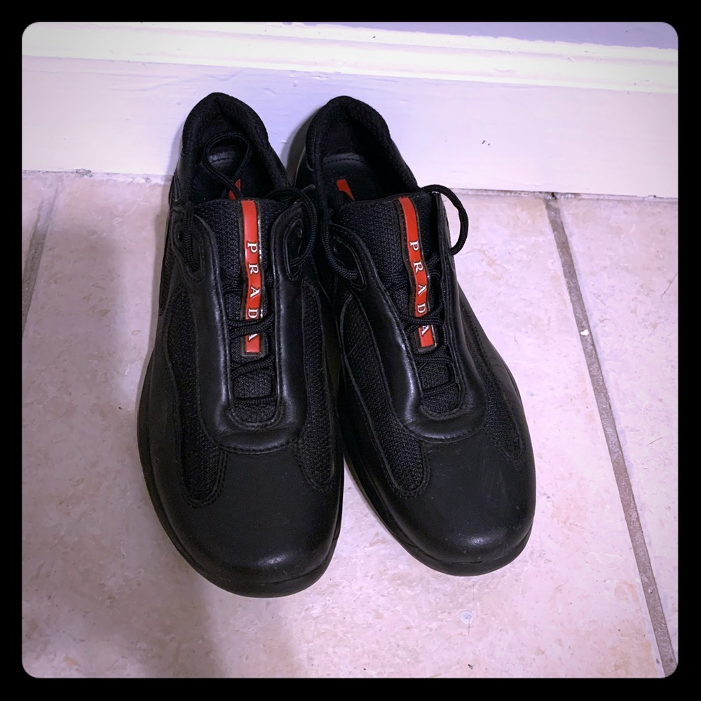 Prada Black Leather Womens Designer Sports Sneaker